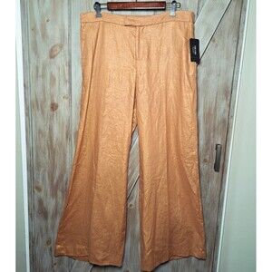 Nicole Miller 100% Linen Wide Leg Dress Pants Size 14 Gold Metallic NWT Boho
